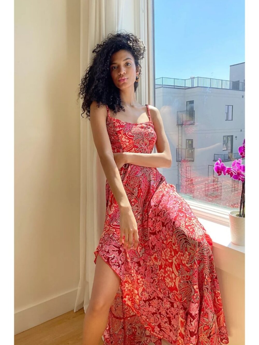 Free People Forever Yours Smocked Slip Dress Red Floral Asymmetrical Resort XS